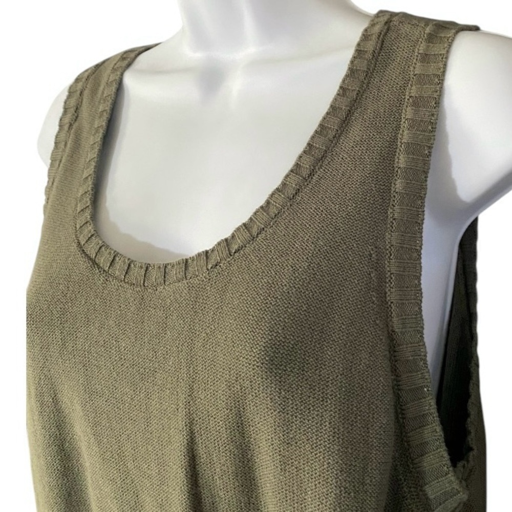 Olive Green Sweater Vest L 100% Cotton Preppy Academia Layering Knit Collegiate - Picture 5 of 8